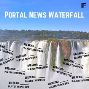 Waterfall picture with the words "Breaking [ blank name ] player is transferring"